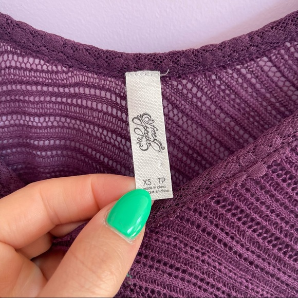 Free People Sheer Crochet Purple Lace Asymmetrical Top XS - Picture 3 of 7